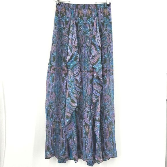 BCBG MAXAZRIA Midi Maxi Skirt Size 6  Paisley Printed Ruffled Fairy Whimsical - Picture 1 of 8